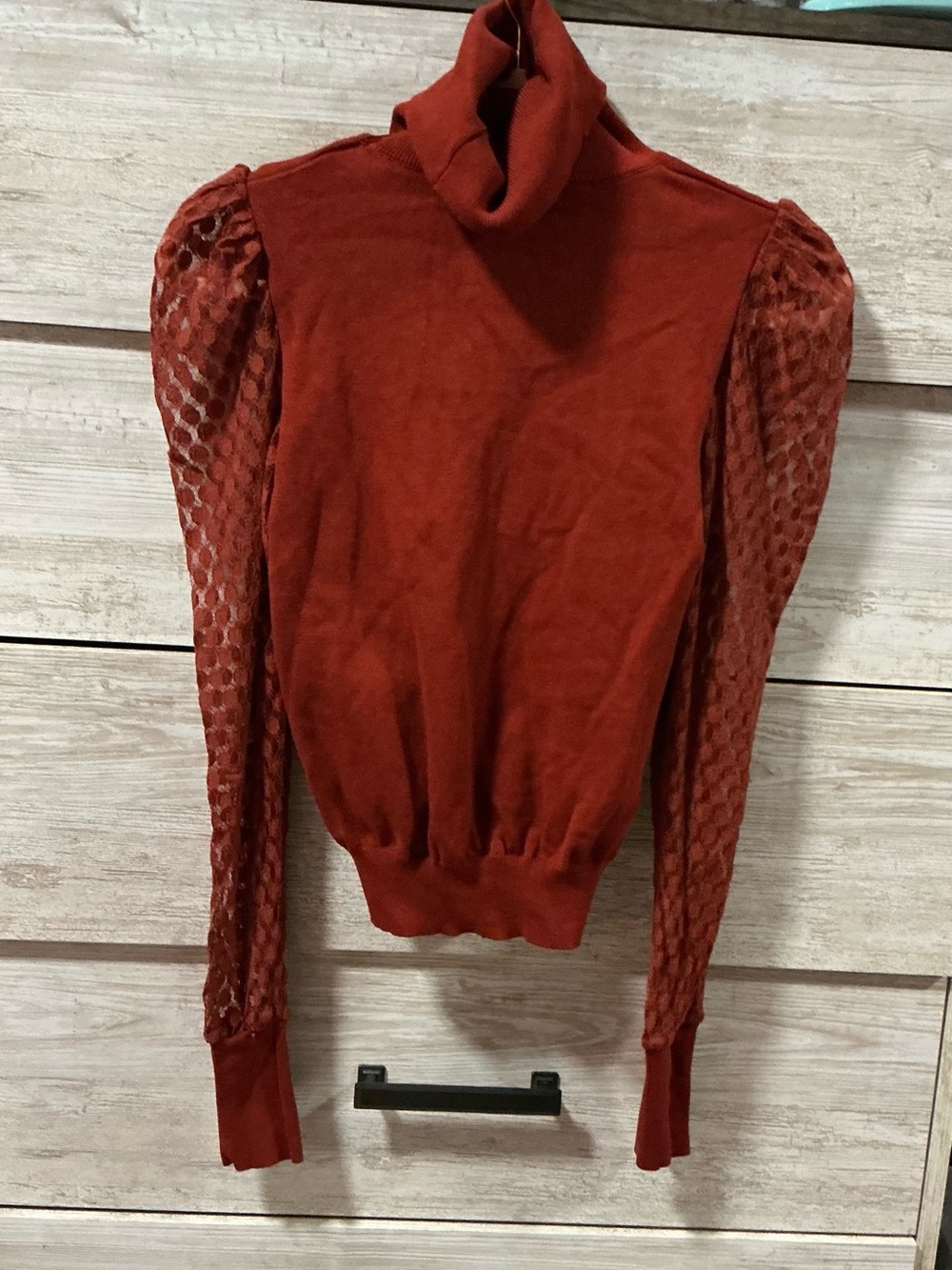 Turtleneck Sweater with Sheer Puff Sleeves — Rust